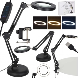 Namizna LED svetilka z lupo in nastavljivim krakom, 2 možnosti pritrditve