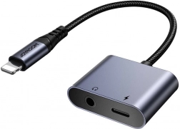 Avdio adapter Joyroom 2 v 1 Lightning na 3,5 mm + Lightning črn