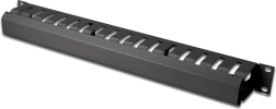 Organizator kablov 1U za 19″ rack, kabelski kanal, črna RAL 9005