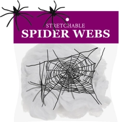 Ruhhy artificial Halloween spider web with 2 spiders, white