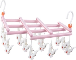 Zložljivo stojalo za sušenje perila s ščipalkami, 14 ščipalk, rožnato