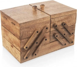 Lesena šivalna kaseta iz mangovega lesa 30,5 × 18 × 21 cm, raztegljiva do 71 cm