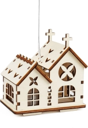 Lesena dvojna cerkvica z obešanjem in LED svečko