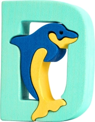 Lesena črka D z delfinom – izobraževalna vstavljanka