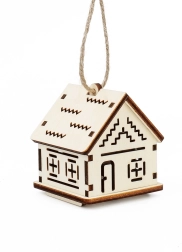 Čar lesa mali domek s cik-cak vzorci in LED svečko