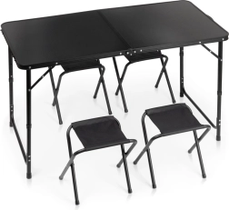 Zložljiv turistični stol Vilde s 4 stolčki, črn, 120 × 60 cm