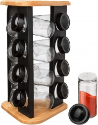 Vrtljiv stojalo za začimbe z 12 steklenimi kozarčki Black