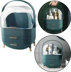 Organizator za kozmetiko s prozornim pokrovom in dvema predaloma zelen