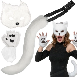 Ruhhy cat/fox/wolf costume (mask, tail, paws) white - 1 piece