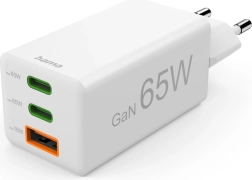 Omrežni polnilnik Hama GaN 65 W s Power Delivery in Quick Charge, 2× USB‑C + 1× USB‑A