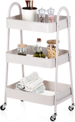 Kovinski premični regal, bež, 3-nadstropni, 44 × 31,5 × 78,5 cm