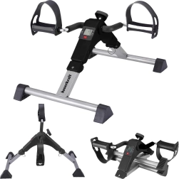 Foldable rehabilitation pedal exerciser rotor 2-in-1 with LCD display, black