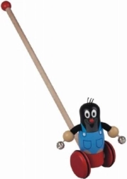 Lesena potisna igrača Krtek z zvončki