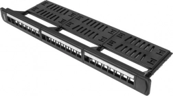patch panel 24 portov 1U 19" črn z organizatorjem za keystone module