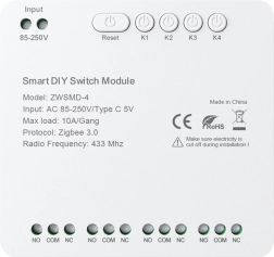 Zigbee 4-kanalni preklopni modul z breznapetostnim kontaktom AVATTO
