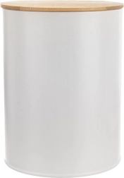 Kovinska kuhinjska posoda za živila iz bele barve z bambusovim pokrovom 2,3 l