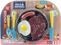 Komplet plastične hrane s priborom in krožničkom