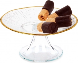 Stekleni tortni podstavek z zlatim robom 15,5 cm