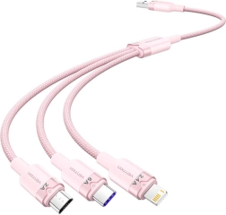USB kabel 3v1 6A, 1,5 m, rožnat – VENTION