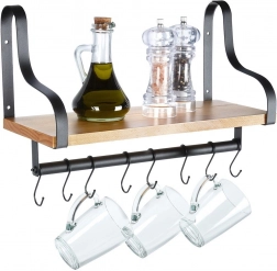 Stenska polica z relingom in kljukami iz lesa 43 × 18 × 26 cm