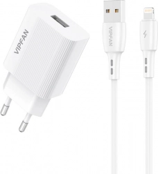 Vipfan polnilnik 1x USB 2,4A in Lightning kabel bela