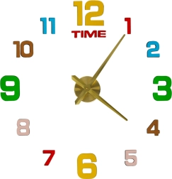 Nastavne samolepilne ure DIY 80–90 cm, zlate kazalke, barvite številke