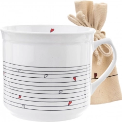 Keramična bela skodelica s srčki 650 ml z bombažno vrečko