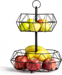 Dvonadstropna kovinska košara za sadje, črna