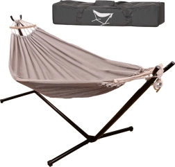 Vrtna viseča mreža s stojalom in leseno prečko