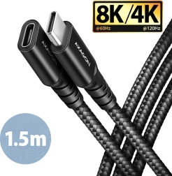Axagon USB‑C podaljševalni kabel Gen2 1,5 m, 20 Gbps, PD 240 W, pleten, črn