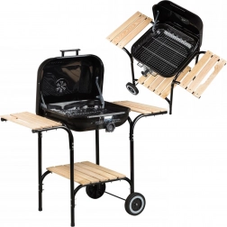 Velik zunanji žar z nastavljivo rešetko in lesenimi policami