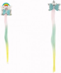 Sponka za lase kosmiček z mavričnim pramenom in pentljo