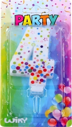 Zabavna tortna svečka številka 4 s pikami