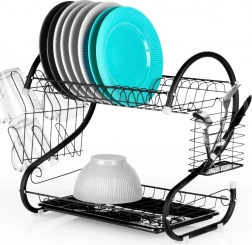 Črn dvonivojski odcejalnik za posodo 52 × 24,5 × 38 cm Vilde