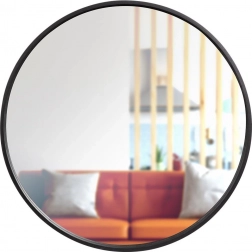 Okroglo stensko ogledalo s črnim lesenim okvirjem 50 cm