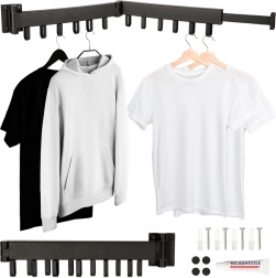 Zložljiv stenski teleskopski sušilnik za perilo, 12 kljuk, 90 cm – črn