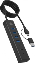 ICY BOX 7‑vratni USB 3.2 Gen 1 hub, 3× USB‑C in 4× USB‑A