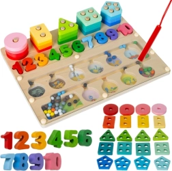 Leseni Montessori sortirnik 3v1 Kruzzel (magnetni labirint, oblike in številke) 30 × 22,5 cm