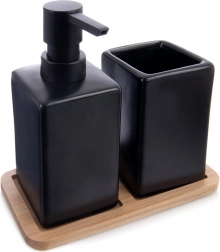 Dolomitni 3-delni kopalniški set v črni barvi z bambusnim pladnjem Vilde