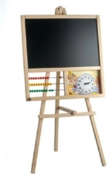 Lesena stoječa tabla s števcem in uro