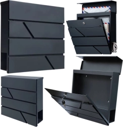 Velik antracitni poštni nabiralnik za pisma in časopise A4 37 × 37 × 11 cm