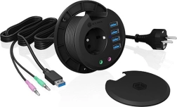 Namizno vozlišče ICY BOX 80 mm s 4× USB 3.0, avdio in vtičnico 230 V