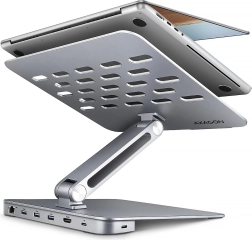 Axagon HMC-STND aluminijasti 7-v-1 USB-C hub s stojalom za prenosnike 10–16", HDMI 4K/60 Hz, 3x USB-A, GLAN, PD 100 W, 60 cm kabel