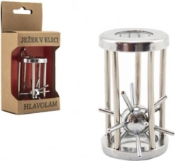 Kovinska miselna uganka Ježek v kletki, kromirana