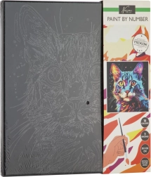 Slikanje po številkah na črno platno – mačka
