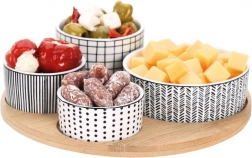 Porcelanaste skledice za prigrizke na bambusovem pladnju, 5-delni set