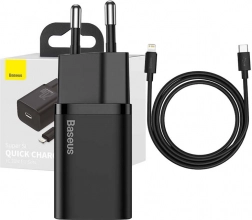 Baseus Super Si hitri polnilec 1C 20W z USB-C na Lightning kablom 1 m črna