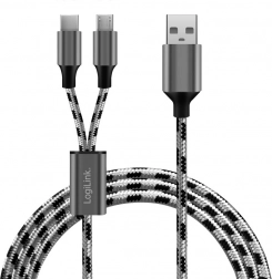 Opleten kabel USB 2.0 USB‑A na Micro USB + USB‑C 1,2 m
