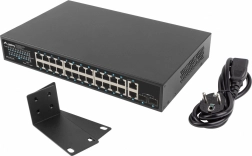 Lanberg 24‑vratno gigabitno PoE+ stikalo 250 W z 2x SFP in 2x uplinkom