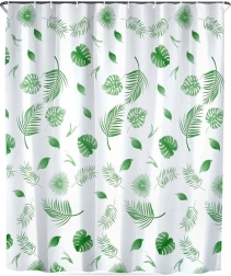 Vodoodporna pršna zavesa s kavlji 180 × 180 cm, zeleni listi